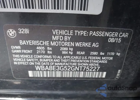 2016 BMW 328I xDrive из США, поврежденный, VIN WBA8E3G52GNT75227